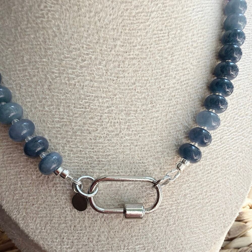 20" Beaded Gemstone Necklace, Ombre Blue, Purple, Jade, Amazonite, Quartz, Agate - Picture 3 of 7